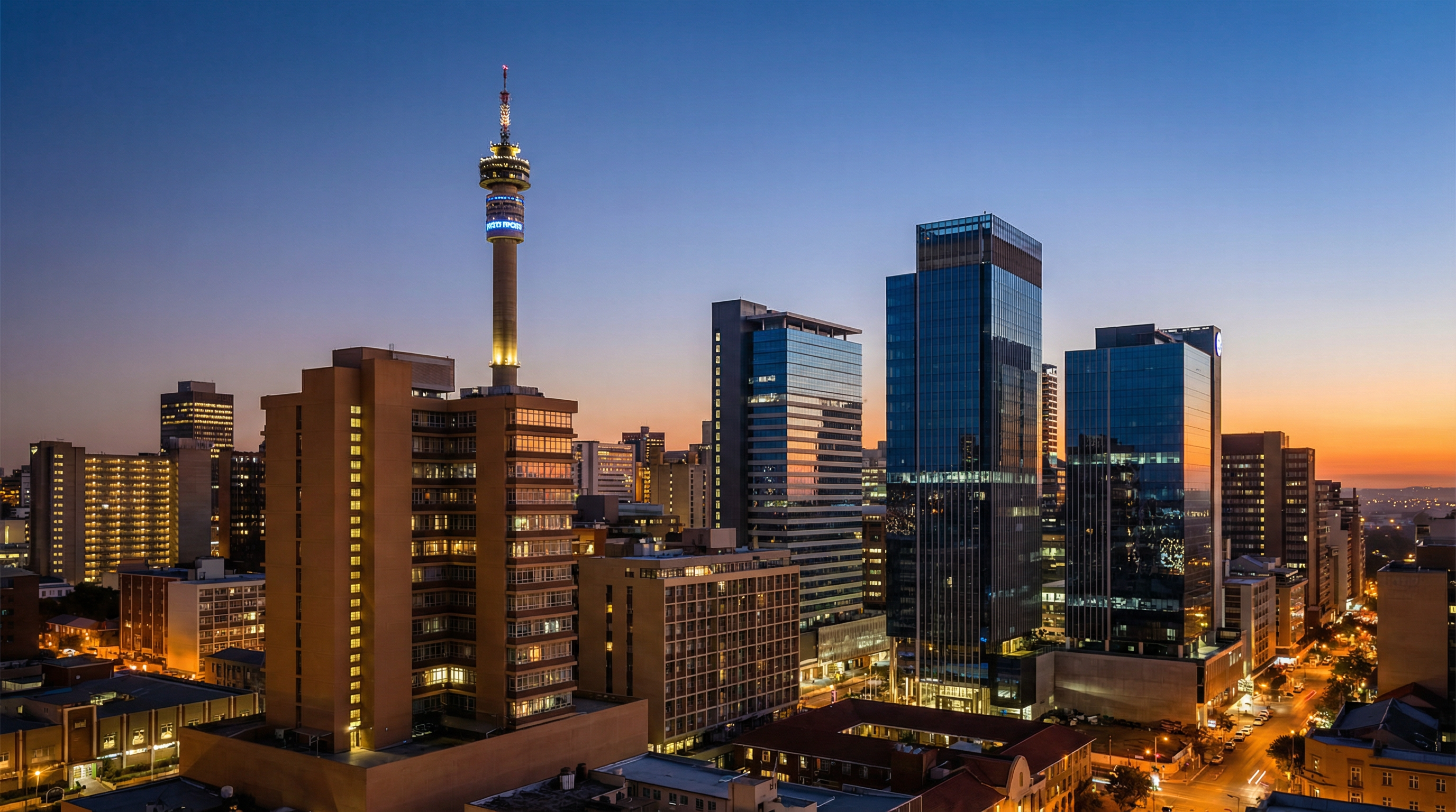 Johannesburg modern skyline at dusk
